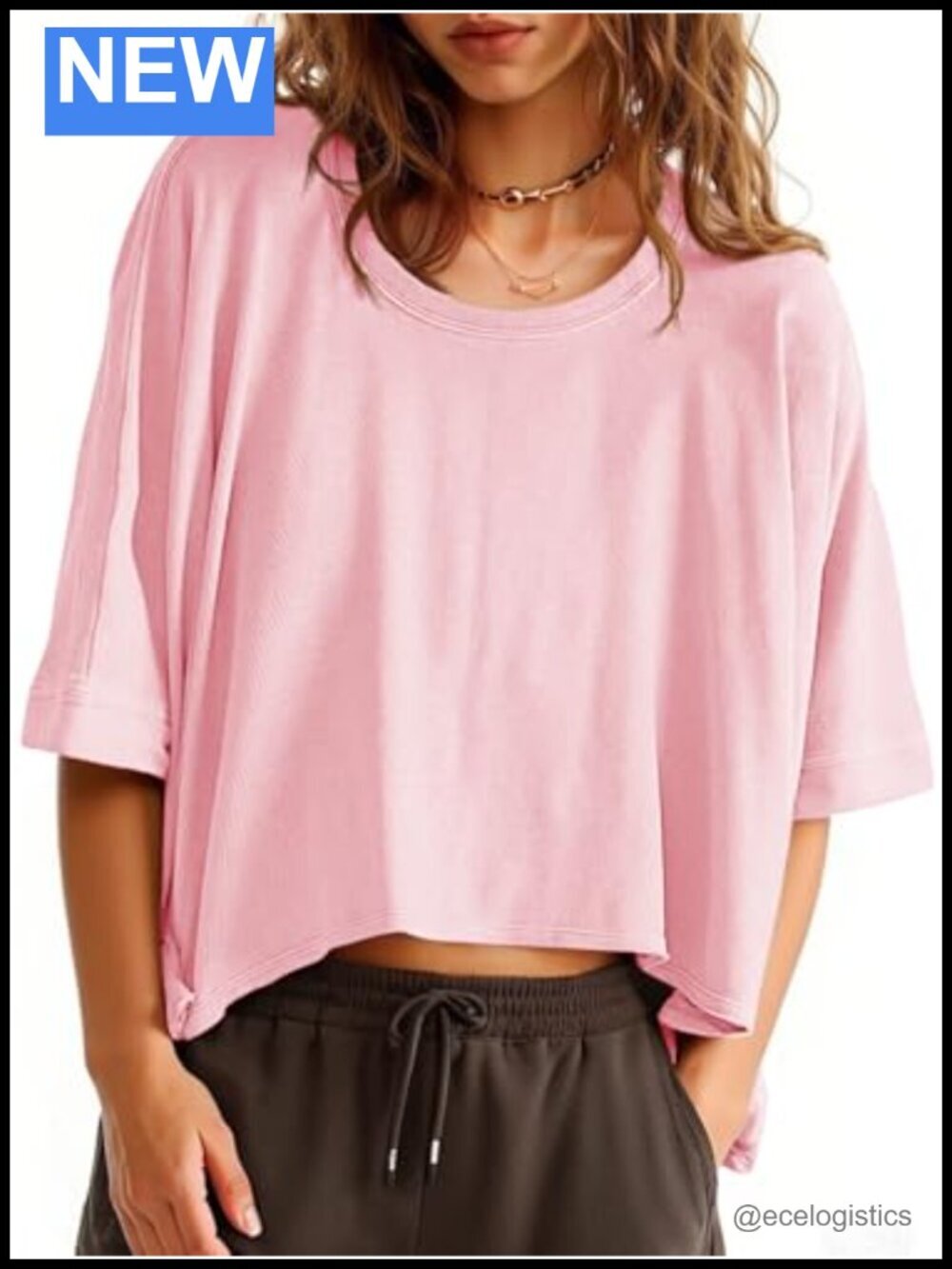 Oversized Cropped Short Sleeve Tee Tops Casual Summer Loose Fit T-Shirt